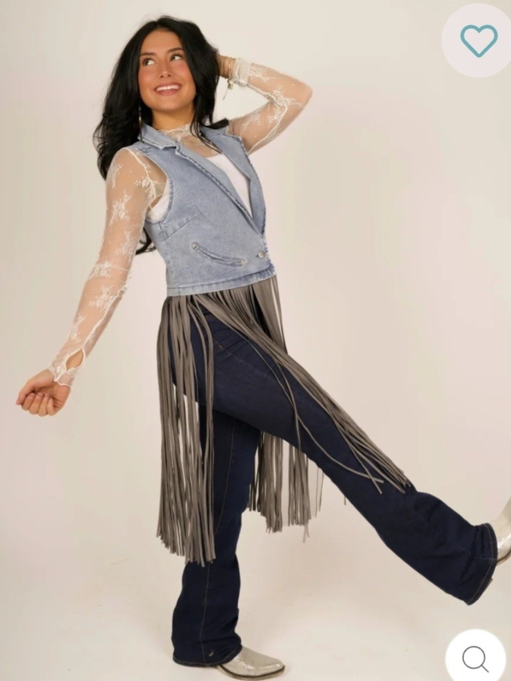 Lucky & Blessed Vera Stone Wash Denim Fringe Denim Vest